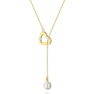 Celebrytka krawatka Serce Perła i Brylant 0,01ct ct złoto pr.585